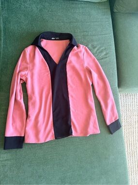 Pink and Black Long-Sleeve Polo Top